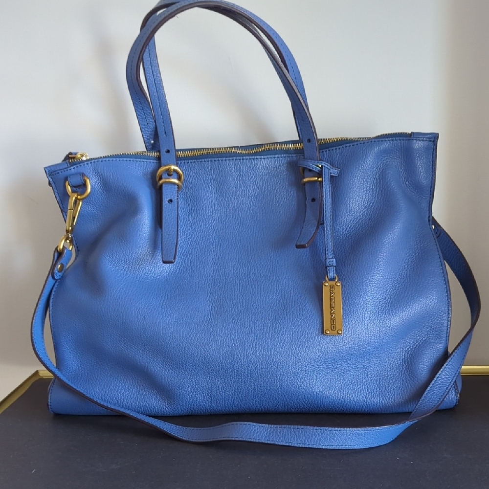RABEANCO Royal Blue Leather Tote with Gold Accents